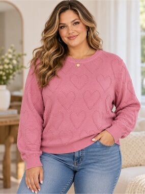 OnTwelfth Raised Heart Pattern Crewneck Sweater Size XL